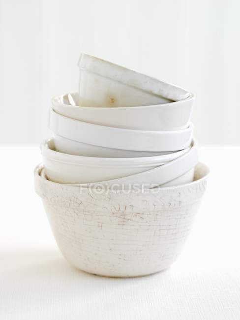 Closeup view of a stacked white bowls — Stock Photo