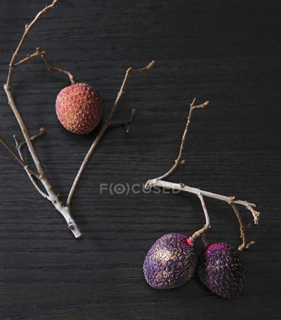 Fresh Lychees with twigs — Stock Photo