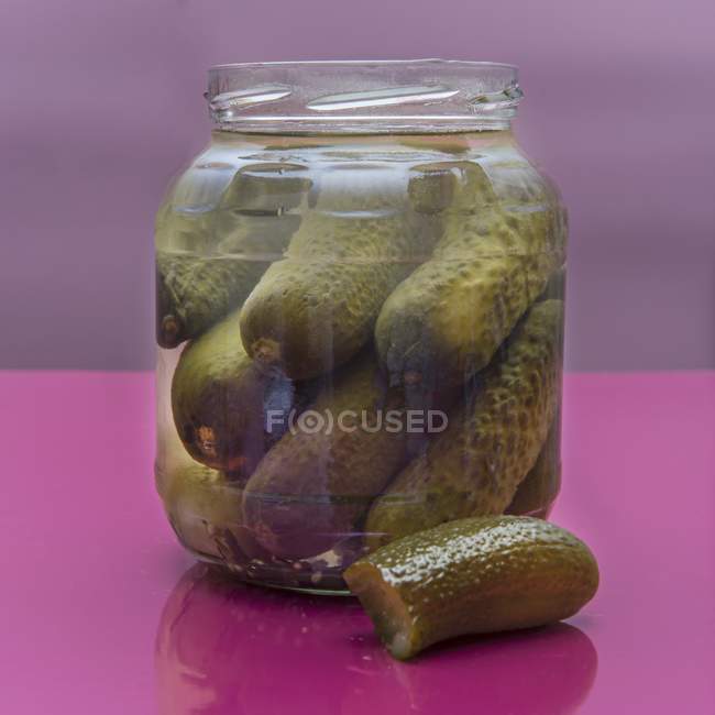 Jar of pickled Gherkins — Stock Photo