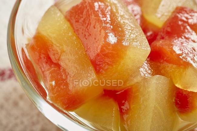 Marinated watermelon served in glass bowl — Stock Photo
