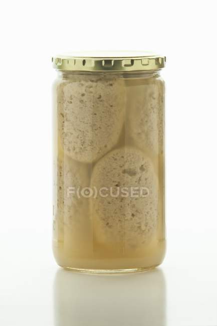 Closeup view of a closed jar of stuffed fish — Stock Photo