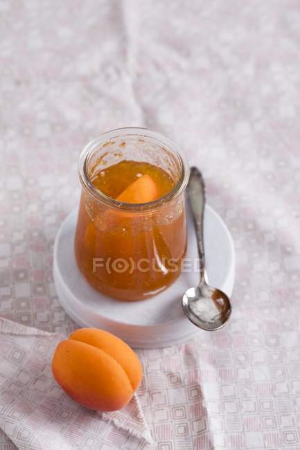 Apricot jam in jar — Stock Photo
