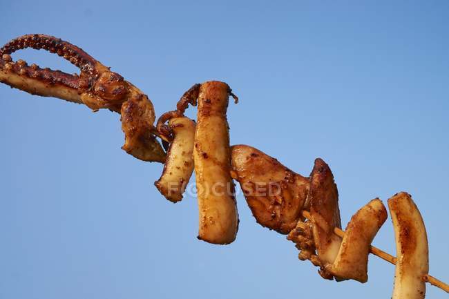 Squid skewer at a market — Stock Photo