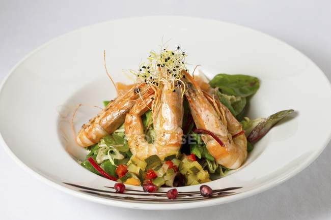 Salade de crevettes aux légumes et herbes — Photo de stock