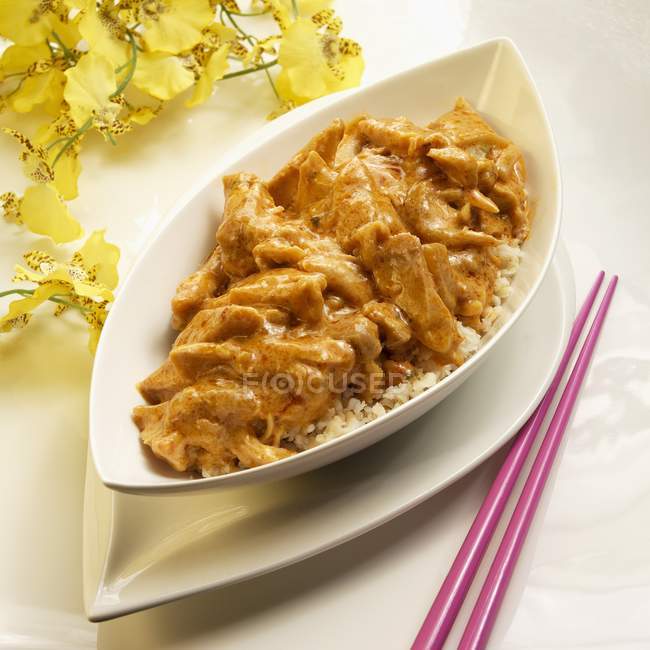Curry de poulet rouge sur riz — Photo de stock