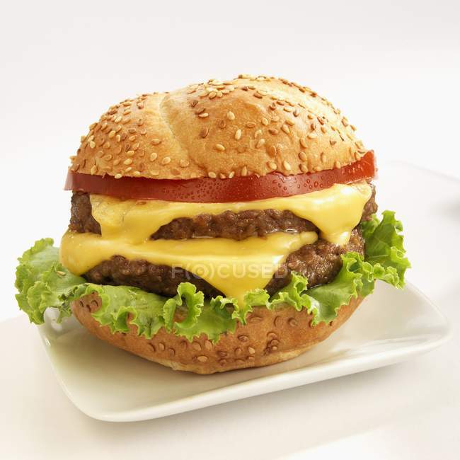 Doppio hamburger di formaggio con pomodori — Foto stock