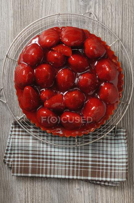 Tarte aux fraises sur support de refroidissement — Photo de stock
