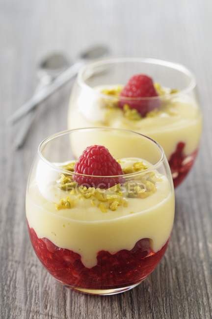 Panna cotta with raspberries — Stock Photo
