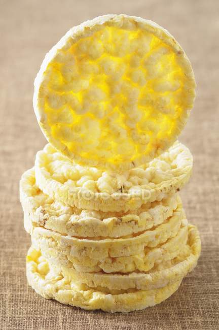 Stack of corn crackers on edge — Stock Photo