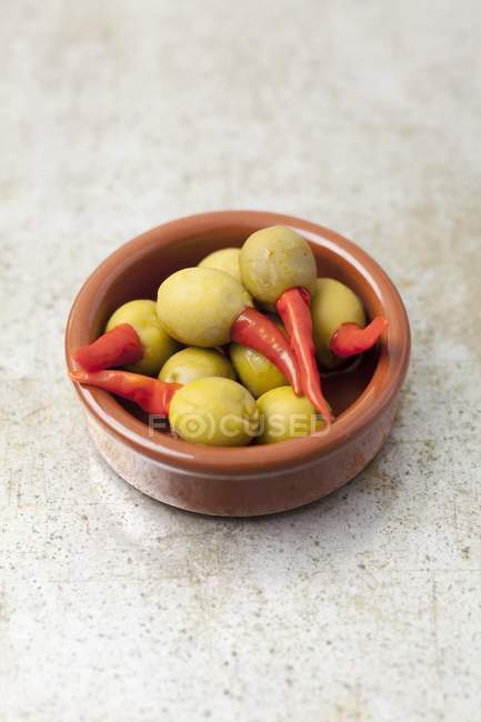 Olives stuffed with piri-piri — Stock Photo
