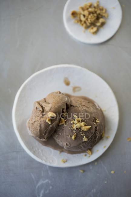 Gelato al cioccolato con noci tritate — Foto stock