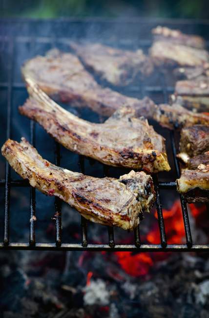 Côtelettes d'agneau sur un barbecue — Photo de stock