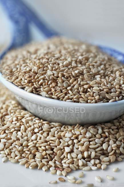 Sesame seeds on spoon — Stock Photo