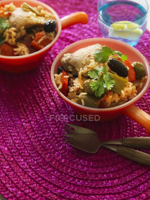 Rice with chicken and olives — Stock Photo