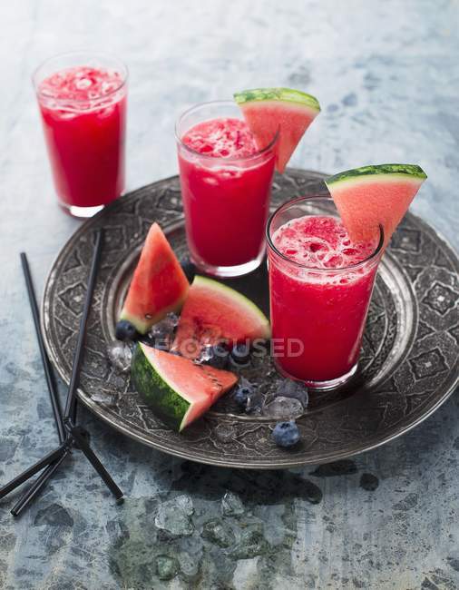 Watermelon smoothies in glasses — Stock Photo