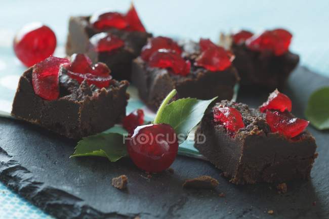 Chocolate fudge with cherries — Stock Photo