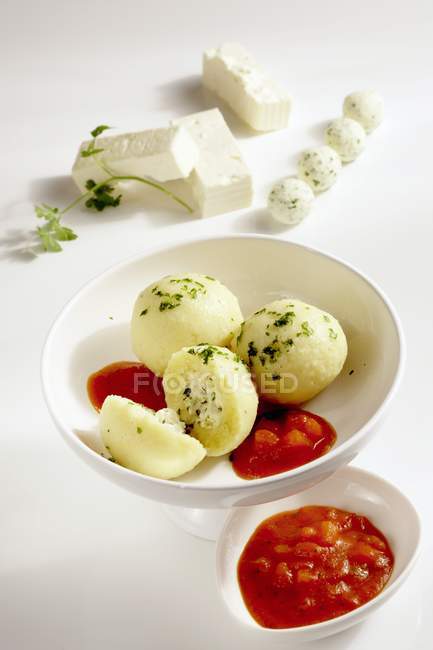 Potato dumplings with feta — Stock Photo