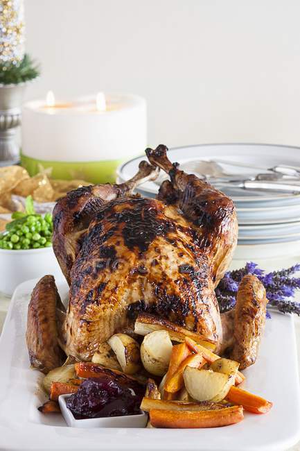 Roast turkey with vegetables — Stock Photo