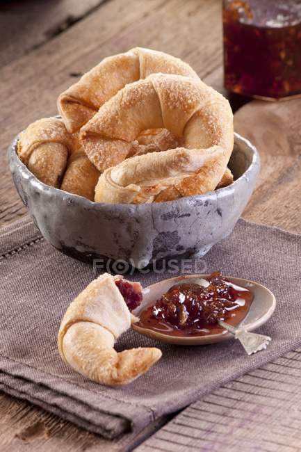 Croissants filled with rose jam — Stock Photo