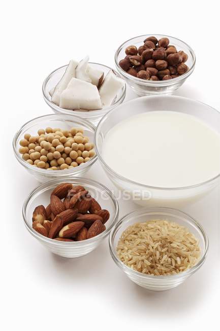 Ingredientes para la leche vegana - foto de stock