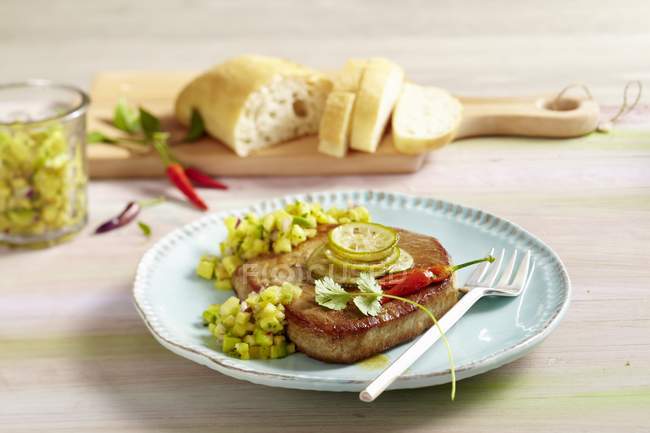 Fried tuna fish steak — Stock Photo