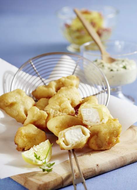 Beer-battered cod pieces — Stock Photo
