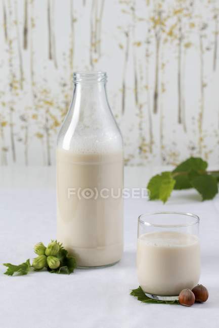 Latte di nocciola in bottiglia — Foto stock