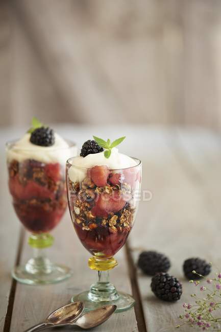 Blackberry and apple desserts — Stock Photo