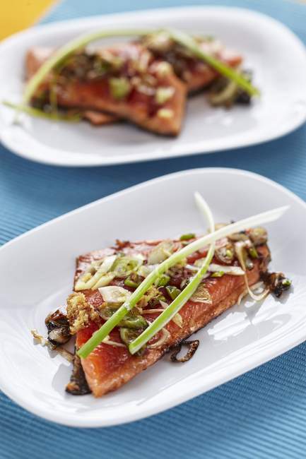 Oriental marinated salmon trout — Stock Photo