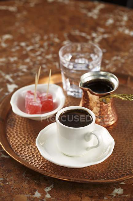Turkish coffee with a glass of water — Stock Photo