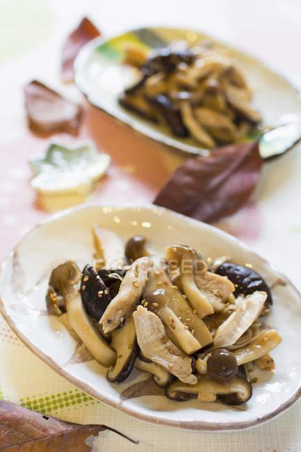 Mushroom umatsukuda-ni Simmered dish in soy sauce and sugar — Stock Photo