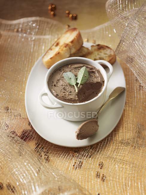 Elevated view of homemade goose liver Parfait with toasts — Stock Photo