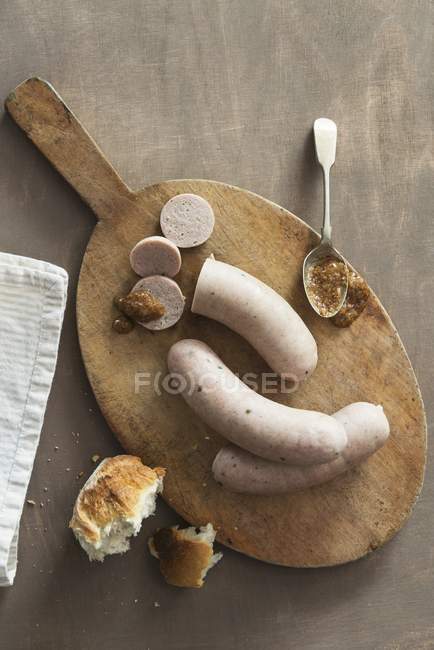 White sausages with sweet mustard — Stock Photo