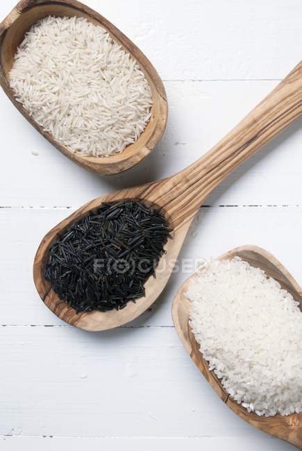 Drei verschiedene Reissorten — Stockfoto