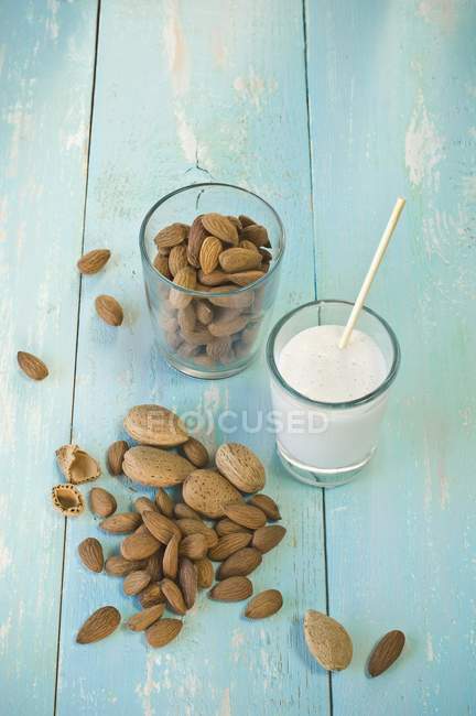 Glass of almond milk — Stock Photo