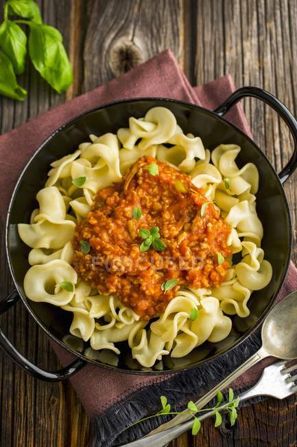 Pappardelle pasta with vegan bolognese — Stock Photo