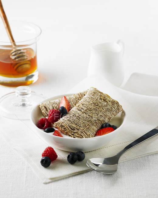 Shredded wheat with berries — Stock Photo