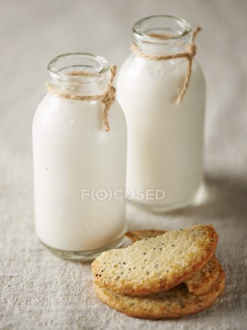 Конопляне молоко в пляшках — стокове фото