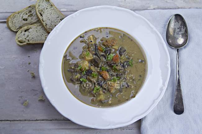 Грибной суп с травами — стоковое фото