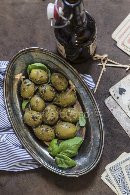 Green herb olives — Stock Photo