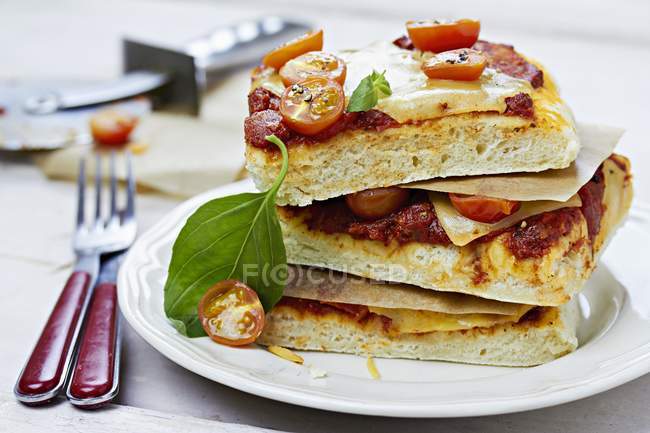 Slices of pizza on plate — Stock Photo