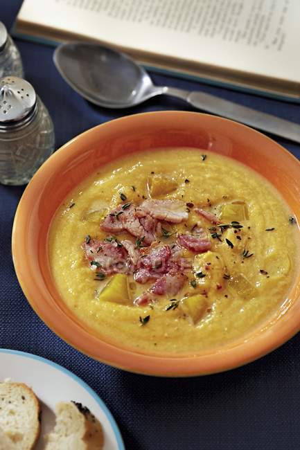 Pumpkin soup with bacon — Stock Photo