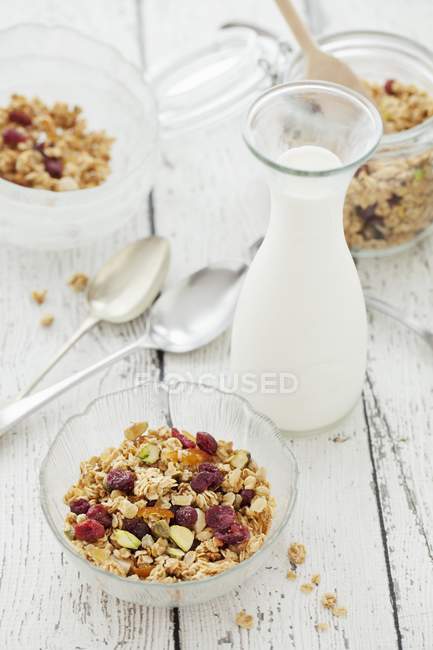 Muesli with marmalade on wooden — Stock Photo