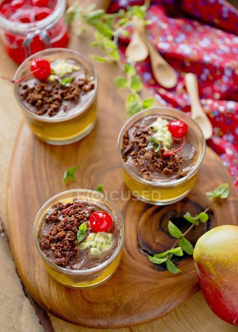 Dessert with mango and cherries — Stock Photo