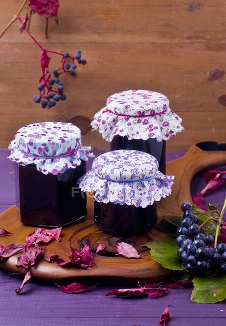 Jars of grape jelly — Stock Photo