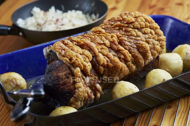 Close up of  Roast pork with dumplings — Stock Photo
