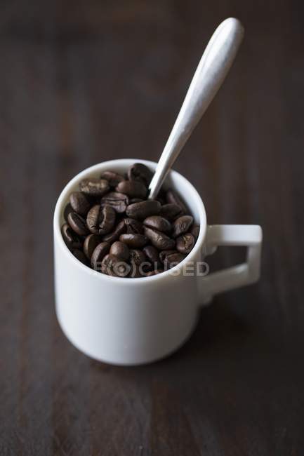 Кофейные зёрна и ложки — стоковое фото