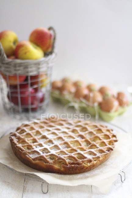 Apfelkuchen auf einem Drahtgestell — Stockfoto