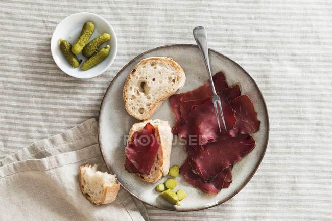 White bread with Grisons — Stock Photo