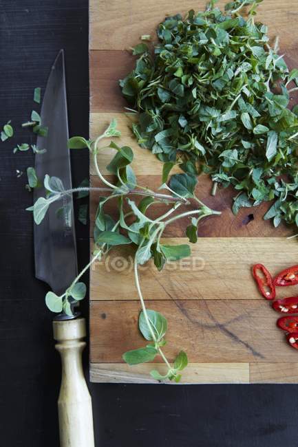 Fresh Oregano and chilli peppers — Stock Photo